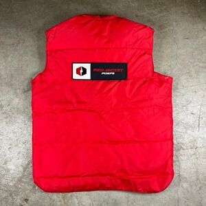 Vintage Red Jacket Pumps Red Quilted Puffer Vest Snap Front Workwear Large Patch